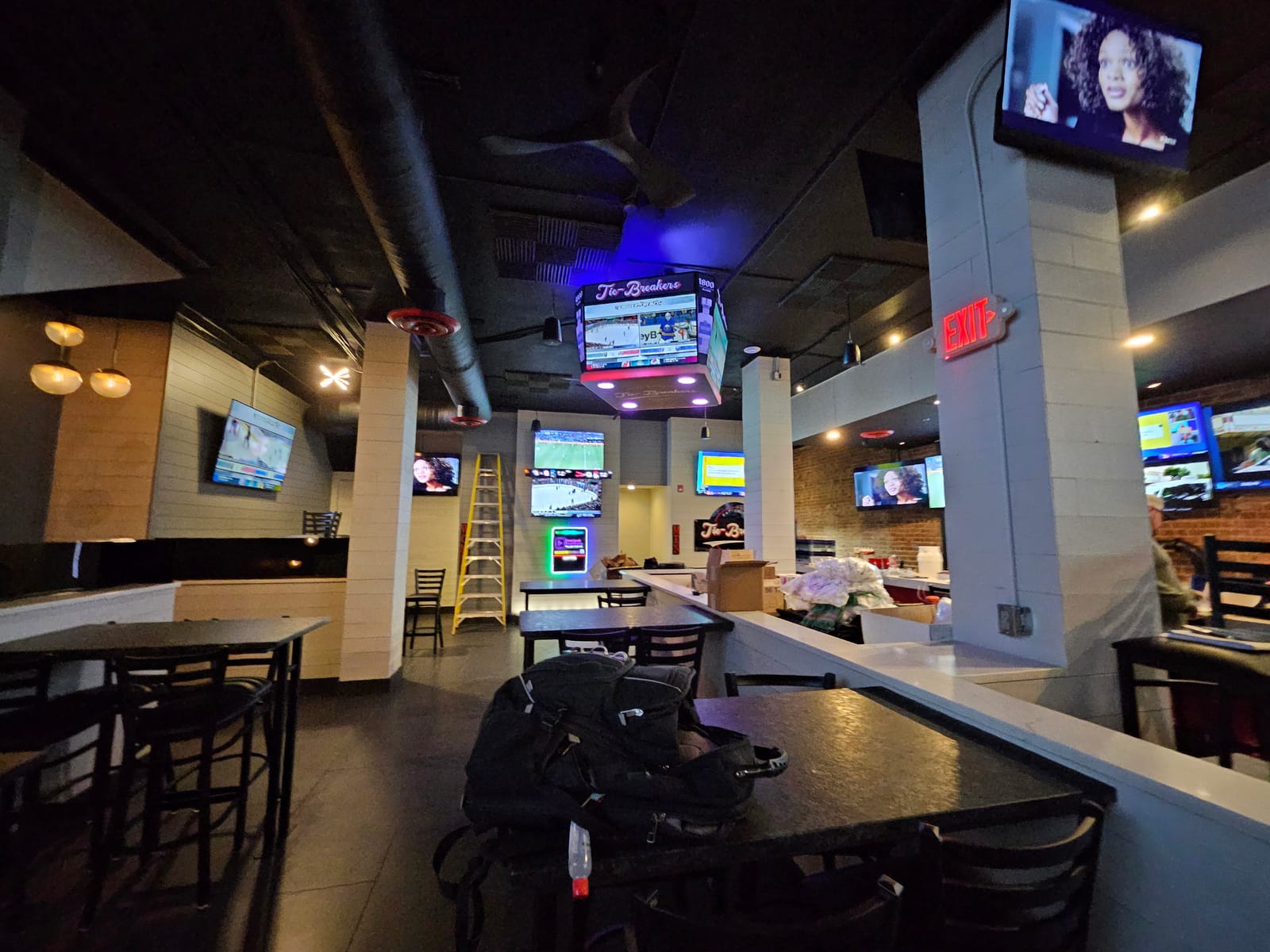 Tie Breakers dining room, additional angle showing TV placement