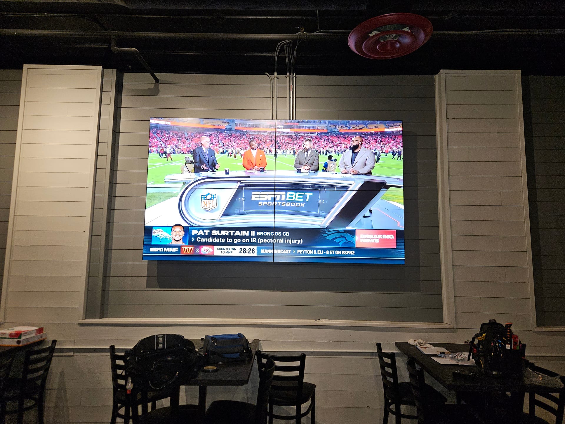Multi-panel video wall installed at Tie Breakers sports bar by Noble A-V